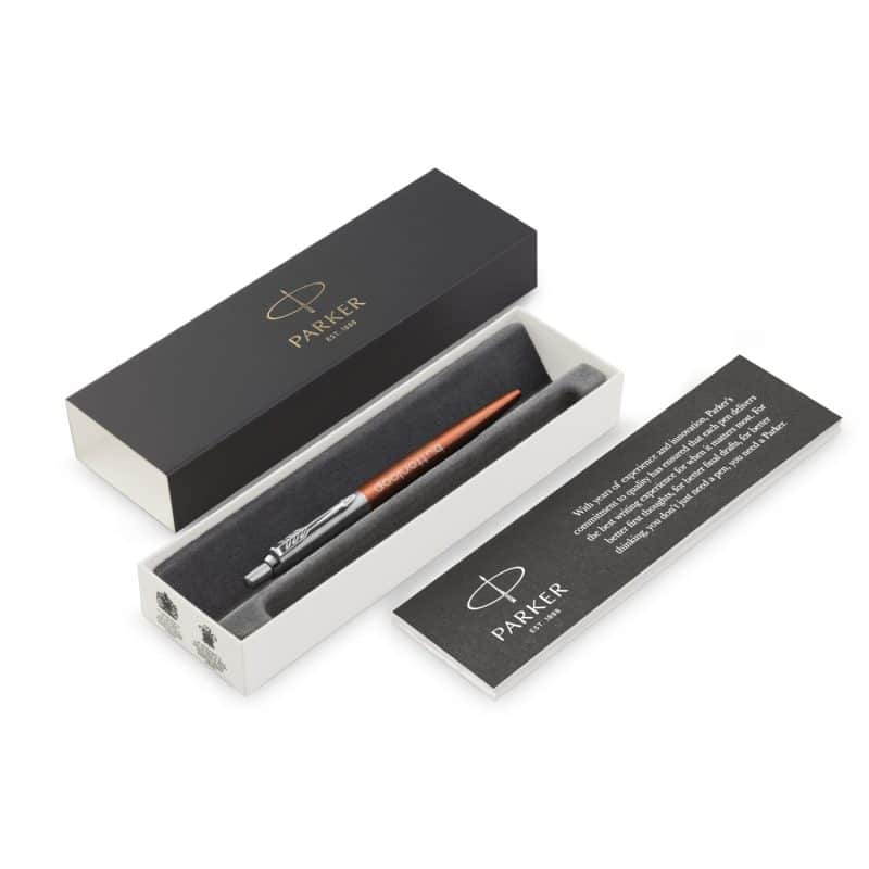 Custom Parker Jotter London Stainless Steel Ballpoint - Chelsea Orange - Chrome Trim - 2