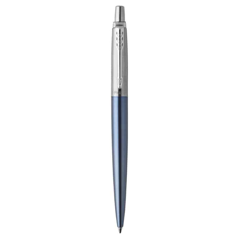 Custom Parker Jotter London Stainless Steel Ballpoint - Waterloo Blue - Chrome Trim - 1