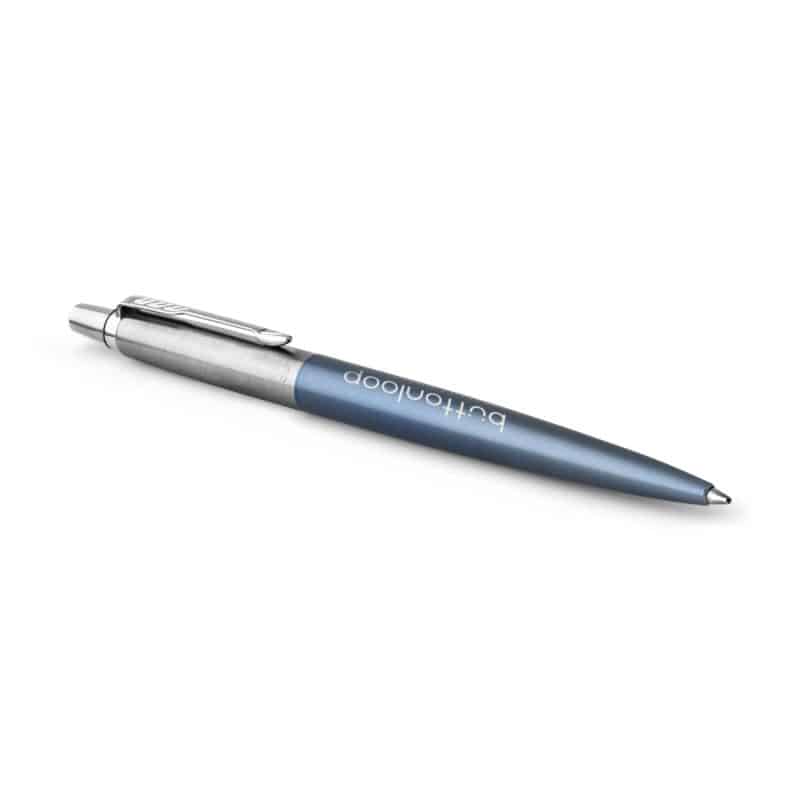 Custom Parker Jotter London Stainless Steel Ballpoint - Waterloo Blue - Chrome Trim - 2